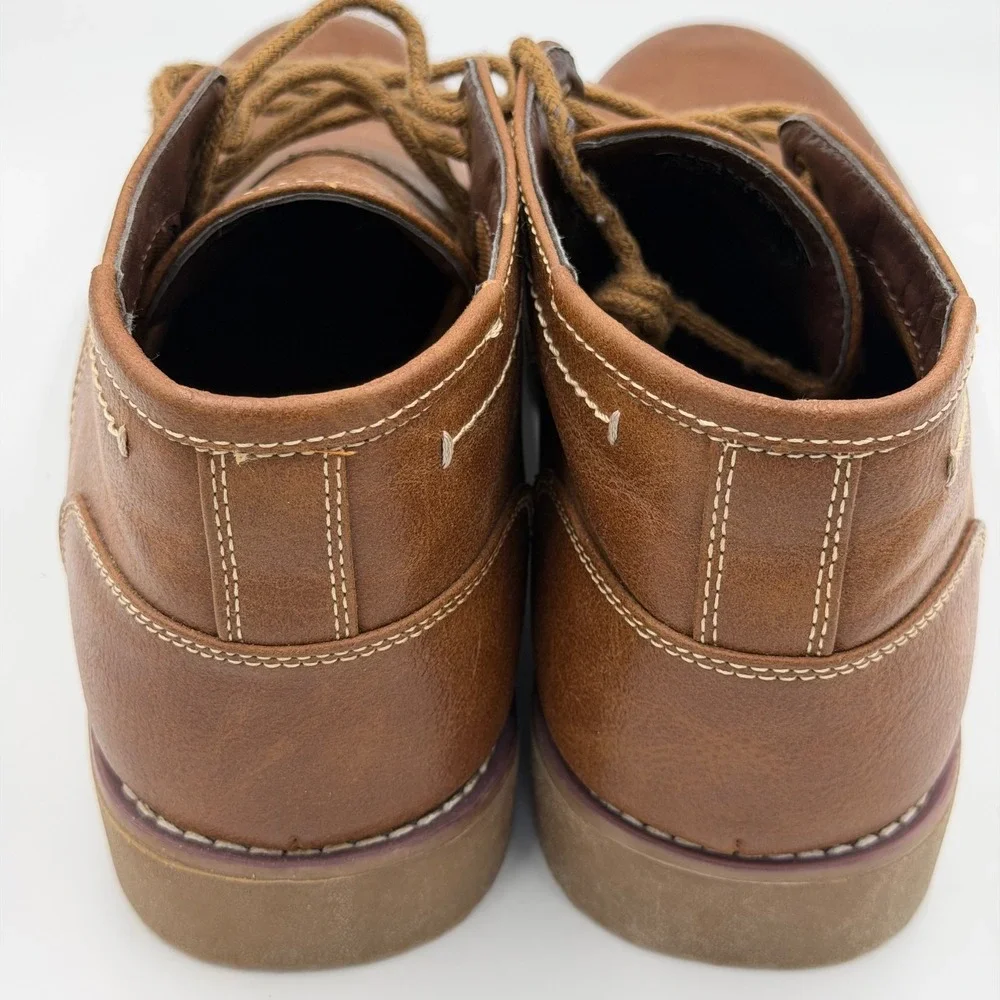 Attention Mens Brown Faux Leather Chukka Boots Size 7.5 Tan Lace Up Desert Shoes